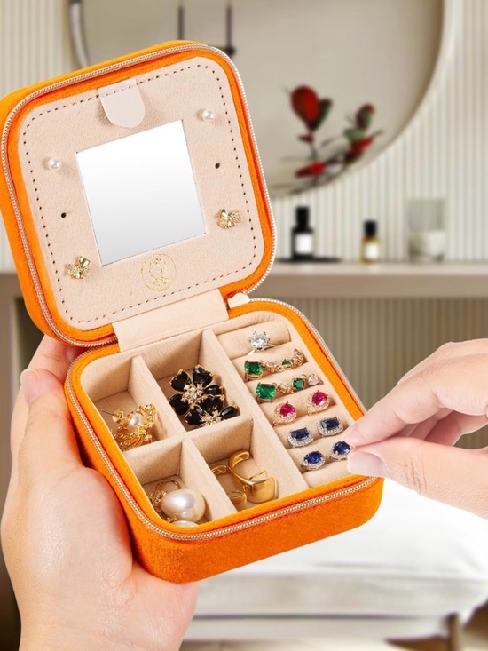 None Accessories - Velvet Travel Jewelry Box - Bright Orange